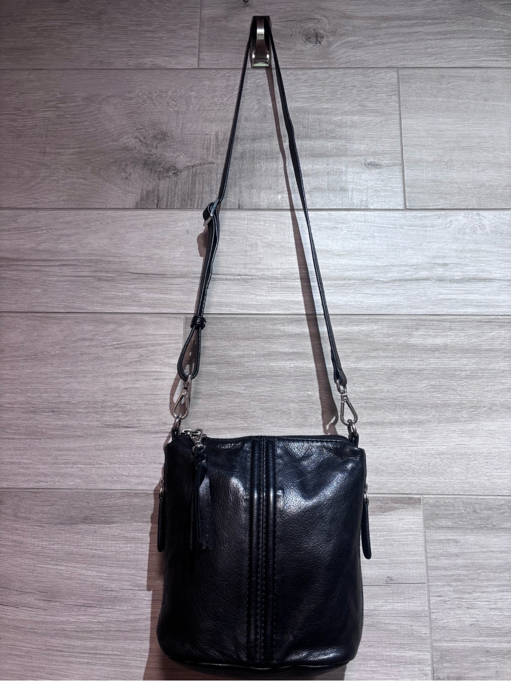 DANIER LEATHER Black Purse- Italian leather with adjustable strap